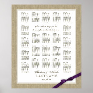 Tableau de sièges pour Mariage de Burlap et Purpl