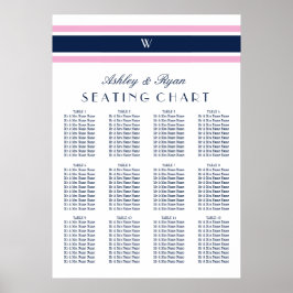 Tableau de sièges rose et bleu marine à douze tabl