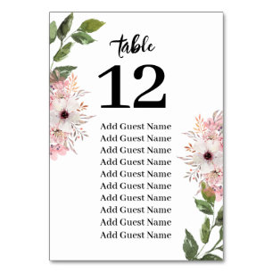 Tableau des numéros de table de la végétation flor