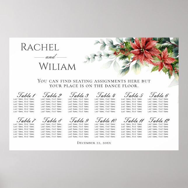 Tableau des places Mariage de vacances Poinsettia (Devant)