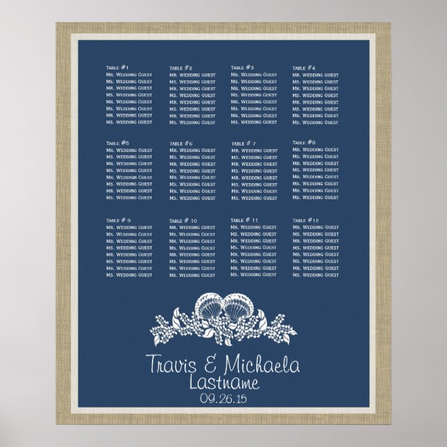 Tableau des sièges à thème de la plage Seashell (Devant)