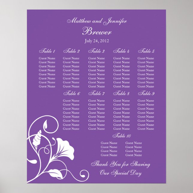 Tableau des sièges de la réception de mariage - Ta (Devant)