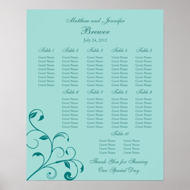 Tableau des sièges de la réception de mariage - Ta (Devant)