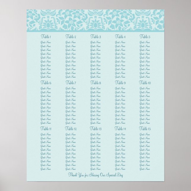 Tableau des sièges de la réception de mariage - Ta (Devant)