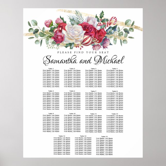 Tableau des sièges Mariage 15 tables de Noël (Devant)