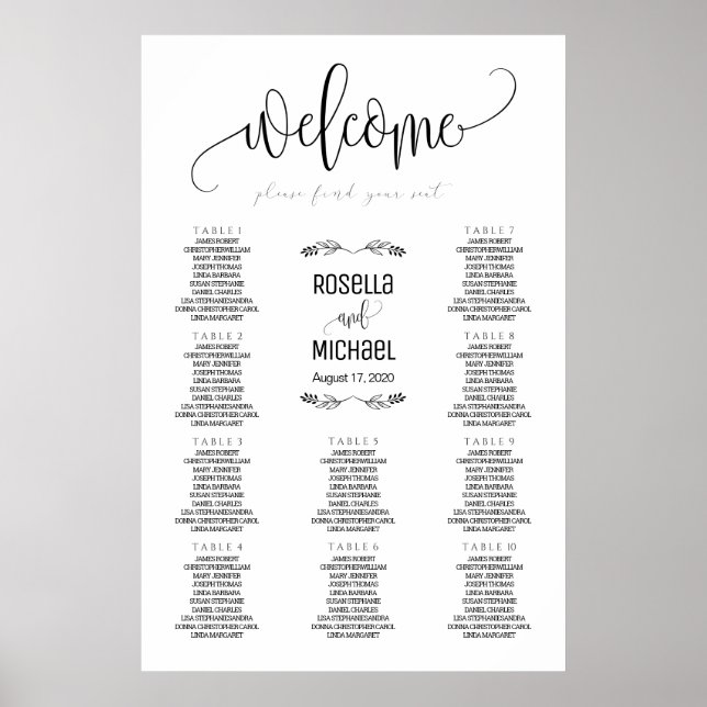 Tableau des sièges mariages - Veuillez trouver vot (Devant)