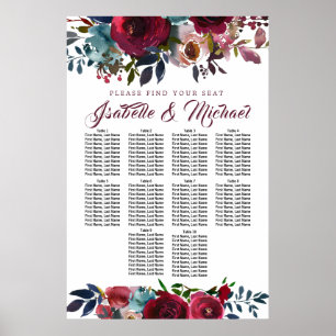 Tableau Mariage à 10 tables de fleurs rouges foncé