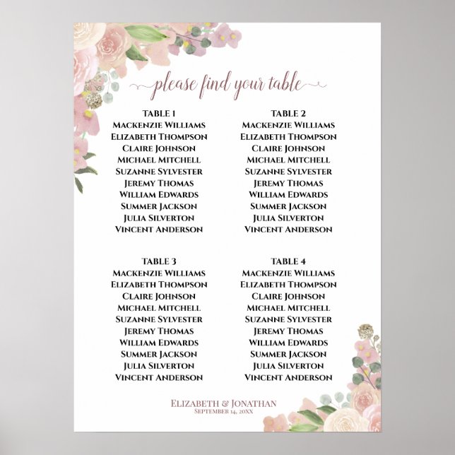 Tableau Mariage Boho rose 4 (Devant)