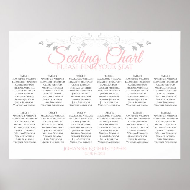 Tableau Mariage de table 12 rose et gris (Devant)
