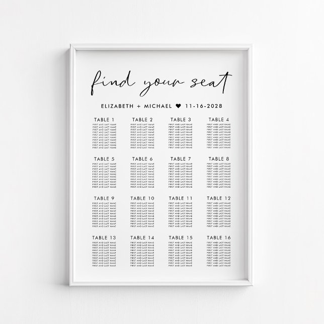 Tableau moderne des sièges Mariages de 16 tables (Créateur téléchargé)