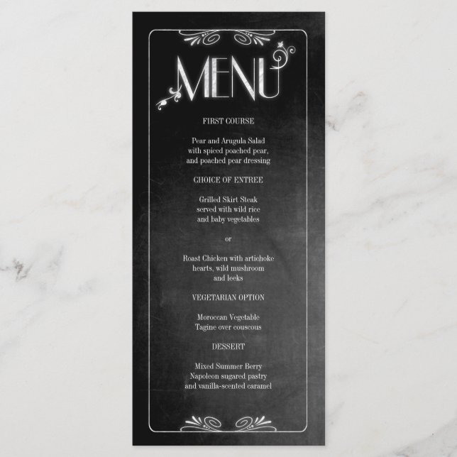Tableau noir Elégant Menu Mince Dîner (Devant)