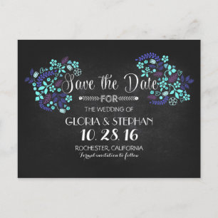 Tableau noir floral enregistrer la date cartes pos