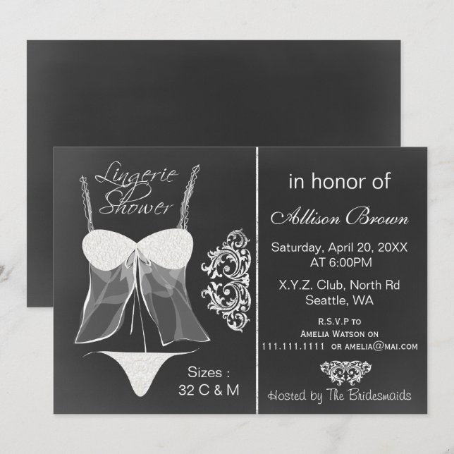 tableau noir Lingerie Douche Invitations (Devant / Derrière)