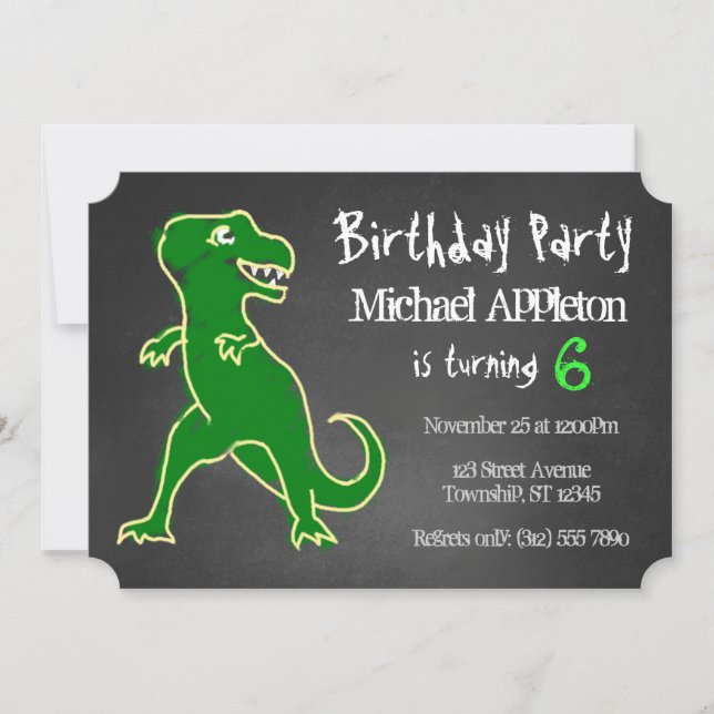 Tableau noir T-Rex Dinosaur Invitations d'annivers (Devant)