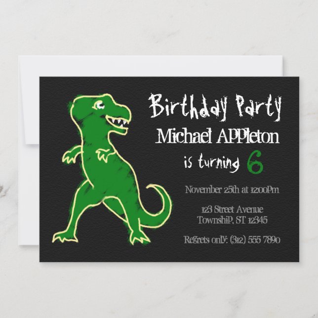 Tableau noir T-Rex Dinosaur Invitations d'annivers (Devant)