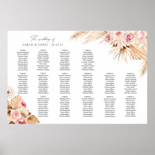 tableau Plan Mariage carte de sièges Boho Floral