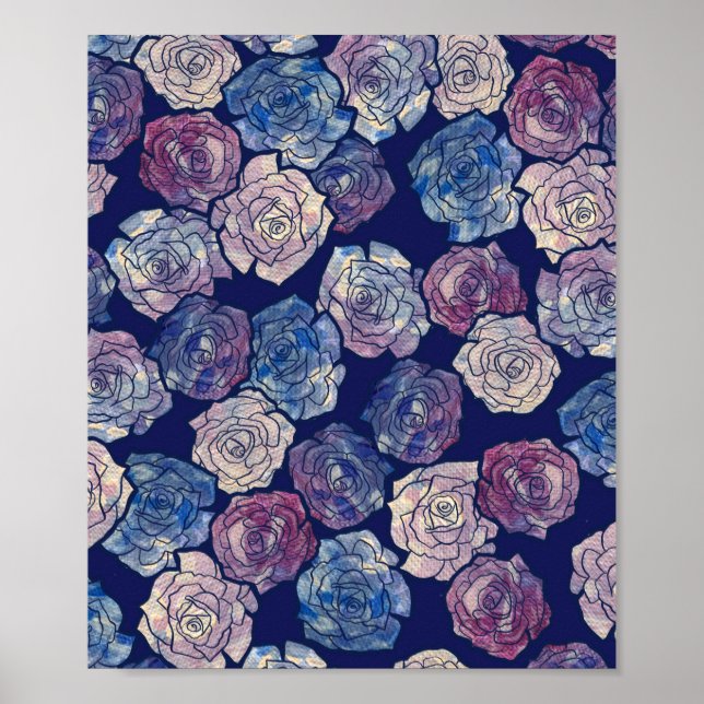 Tableau Rose Abstrait Jardinage Roses violet bleu (Devant)