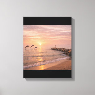 Tableau sur toile Golden Sunset Dolphins Beach C