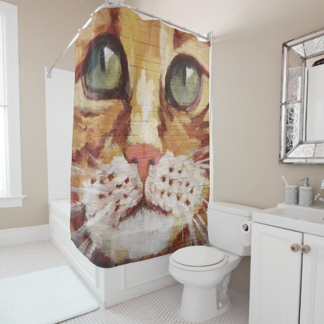 Tableau Tabby Orange Détail Douche Rideau (En situation)