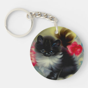 Tableau vintage de chaton noir et blanc