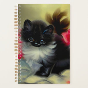 Tableau vintage de chaton noir et blanc