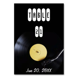 TableCard: Vinyl Record auf Turntable. Retro-Thema Tischnummer