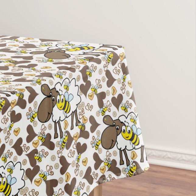 Tablecloth Brown Hearts Sheep Bumblebee Tischdecke (Beispiel)