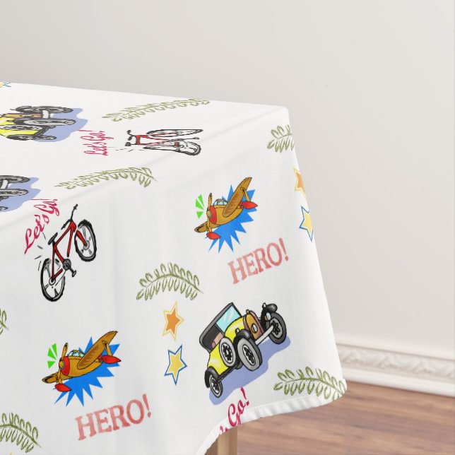 Tablecloth Hero Bicycle Car Flugzeug Tischdecke (Beispiel)