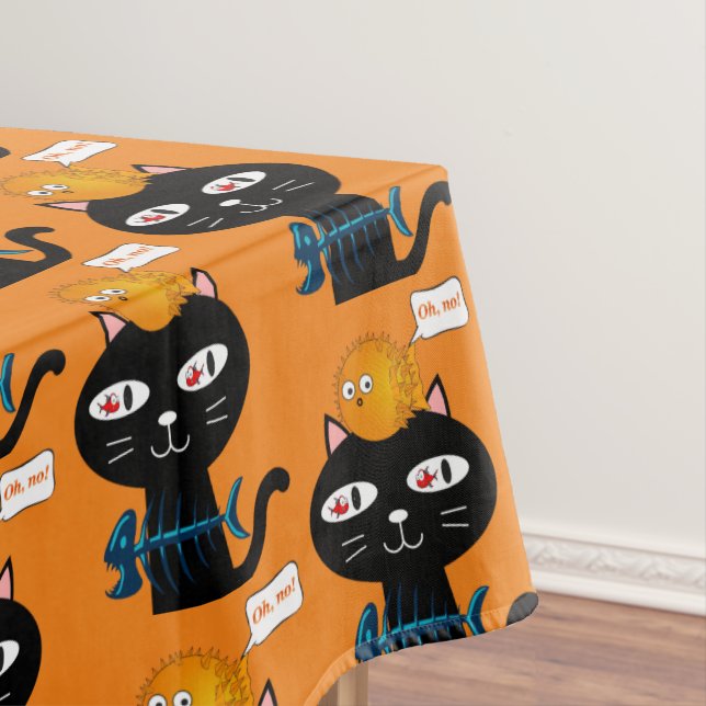 Tablecloth Orange Black Cat Fishbones Tischdecke (Beispiel)