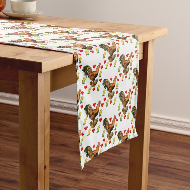 Tablecloth Runner Valentines Rooster Kurzer Tischläufer (Beispiel)