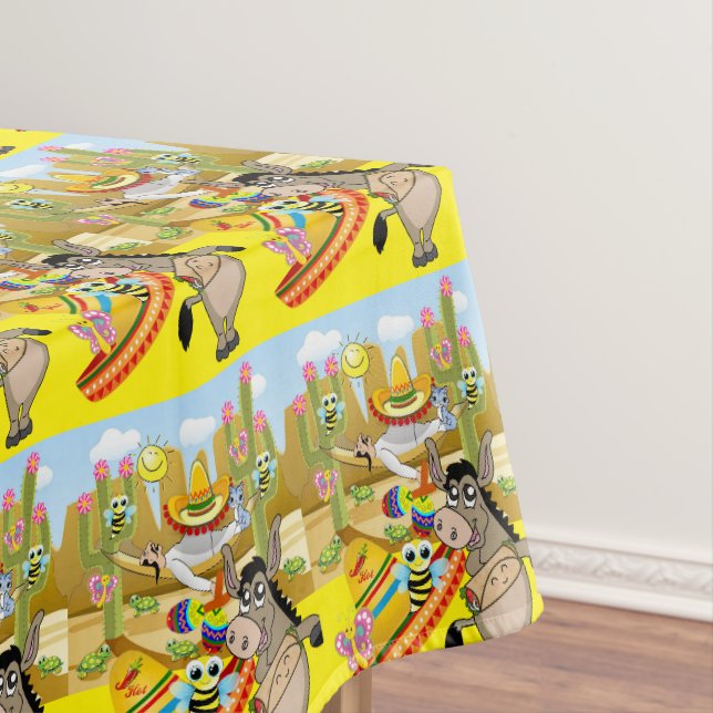 Tablecloth Yellow Mexican Man Donkey Dog Sombrero Tischdecke (Beispiel)