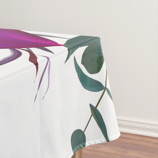 Tableclout Lavendel Hibiskus auf Weiß Tischdecke (Beispiel)
