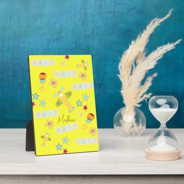 Tabletop Plaque mit Easel Baby Yellow Airplane Fotoplatte (Seite)