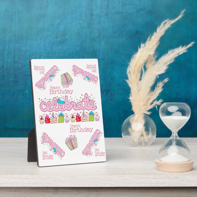 Tabletop Plaque mit Easel Celebrate Pink Fotoplatte (Seite)