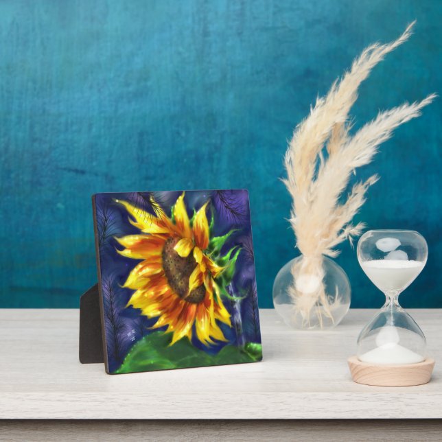 Tabletop Plaque Sunflower at Night Art Print Fotoplatte (InSitu)