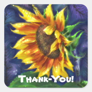 Tabletop Plaque Sunflower at Night Art Print Quadratischer Aufkleber