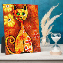 Tabletop Plaque Whimsical Retro 60s Kitty Cat Art