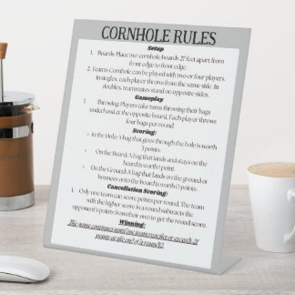 Tabletop-Zeichen für Cornhole Rules Sockelschild