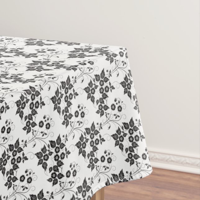 Tablette "60x84" Schwarz-Weiß-Blüte Tischdecke (Beispiel)