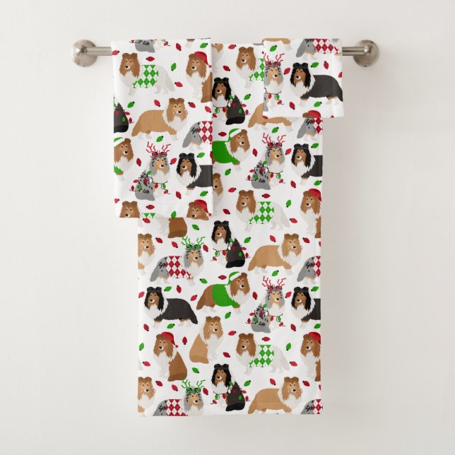 Tablette de Noël Shetland Sheepdog ensemble de ser (En situation)