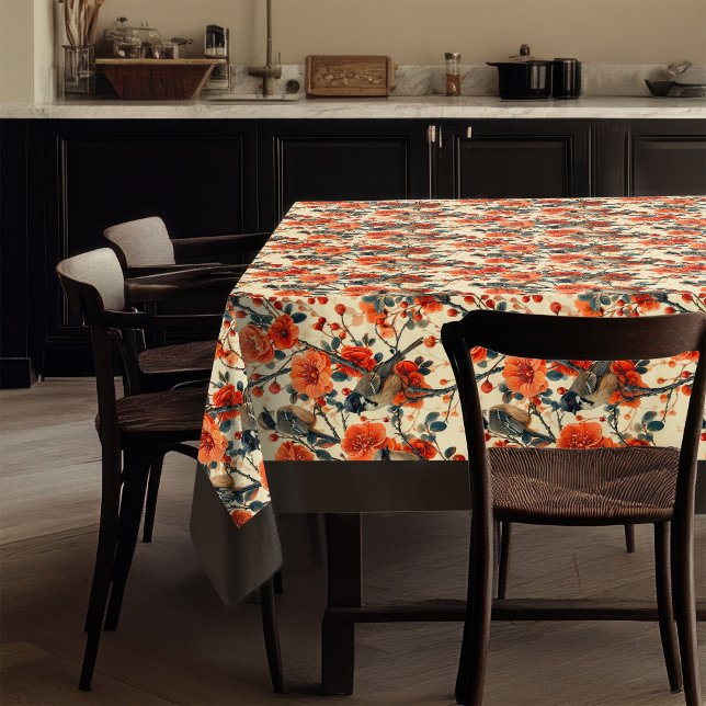 Tablette mit Birds Garden Blooms Inspiriert Tischdecke (Fall-Inspired Tablecloth with Birds Garden Blooms)