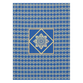 Tablette mit Goldmedaillons auf blau Tischdecke