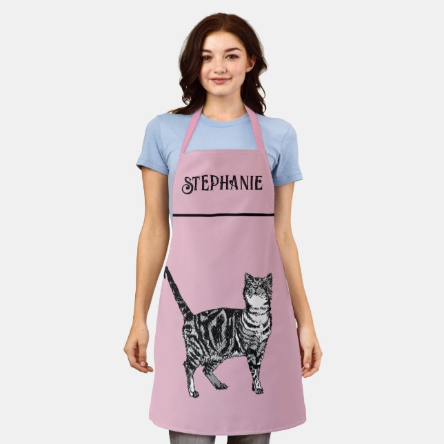 Tablette Pastelltiere Katzen Frauen leicht rosa Schürze (Getragen)