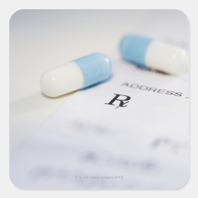 Tabletten auf schriftliche Verschreibung Quadratischer Aufkleber (Vorderseite)
