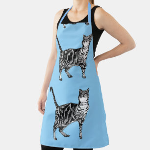 Tablettenkatze Auf hellblauen Katzen Haustier Tier Schürze