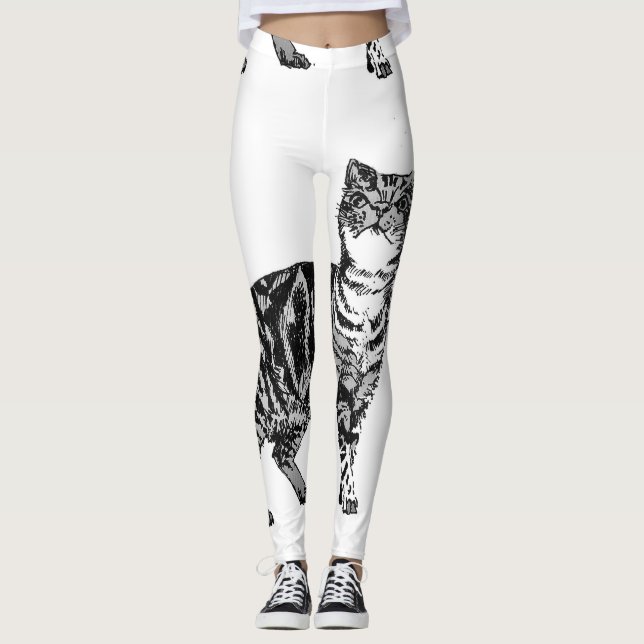 Tablettenkatze Cool Animal Black & White Leggings (Vorderseite)