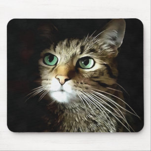 Tablettenkatze mit Abgeschiedenen grünen Augen auf Mousepad