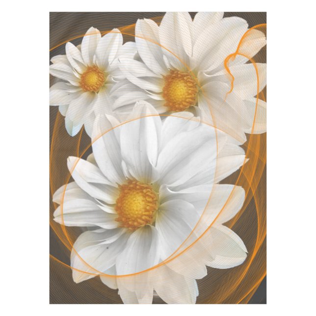 Tablettenkern Blume Weiß Schwarz Orange Tischdecke (Vorderseite)