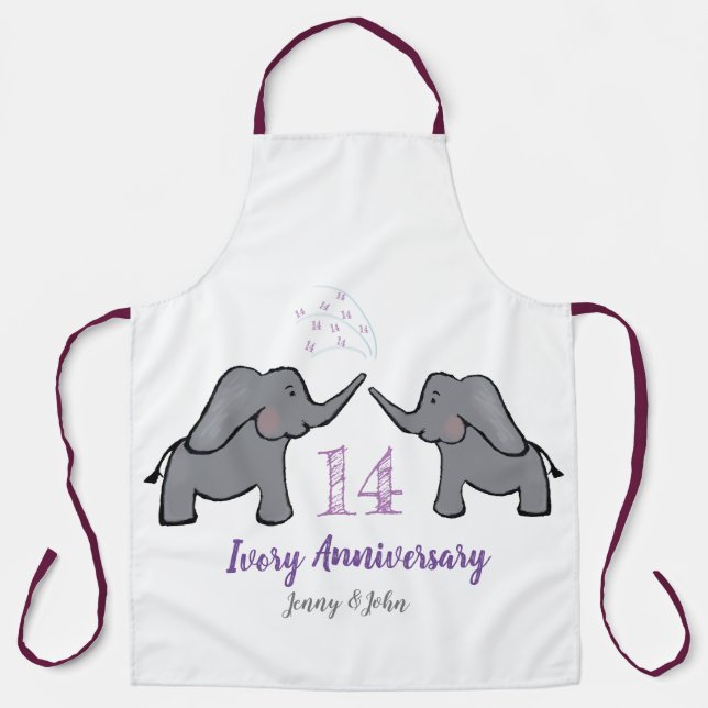 Tablier 14e anniversaire de mariage d'ivoire éléphant mign (Recto)