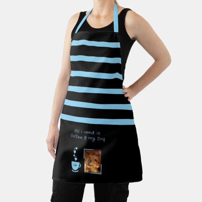Tablier 1 photo dog coffee lover stripes black blue (Insitu)